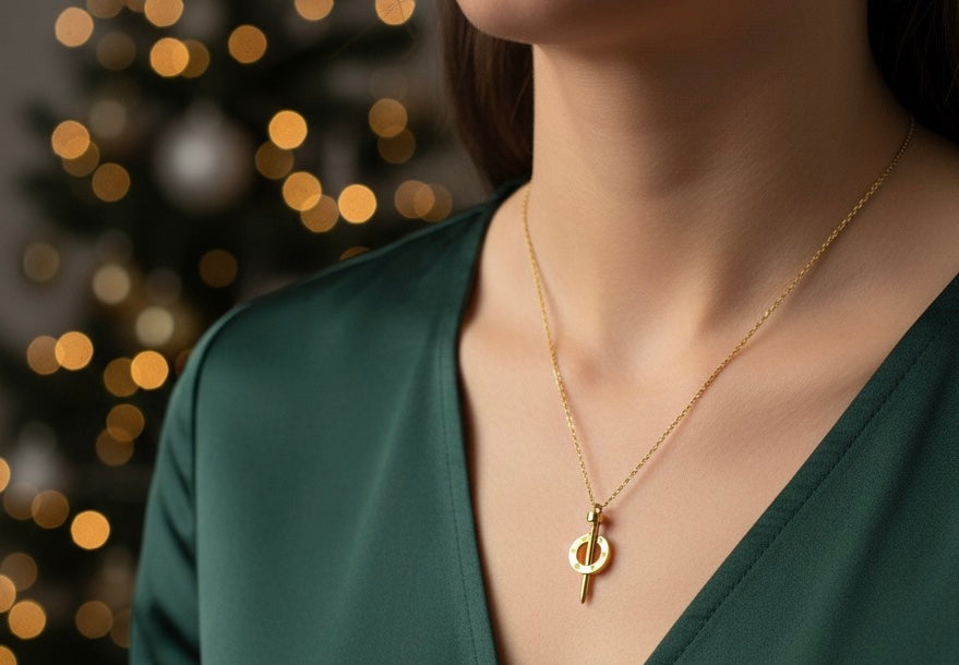 Gold Screw & Ring Pendant Necklace