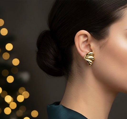 Gold Winged Fan Earrings