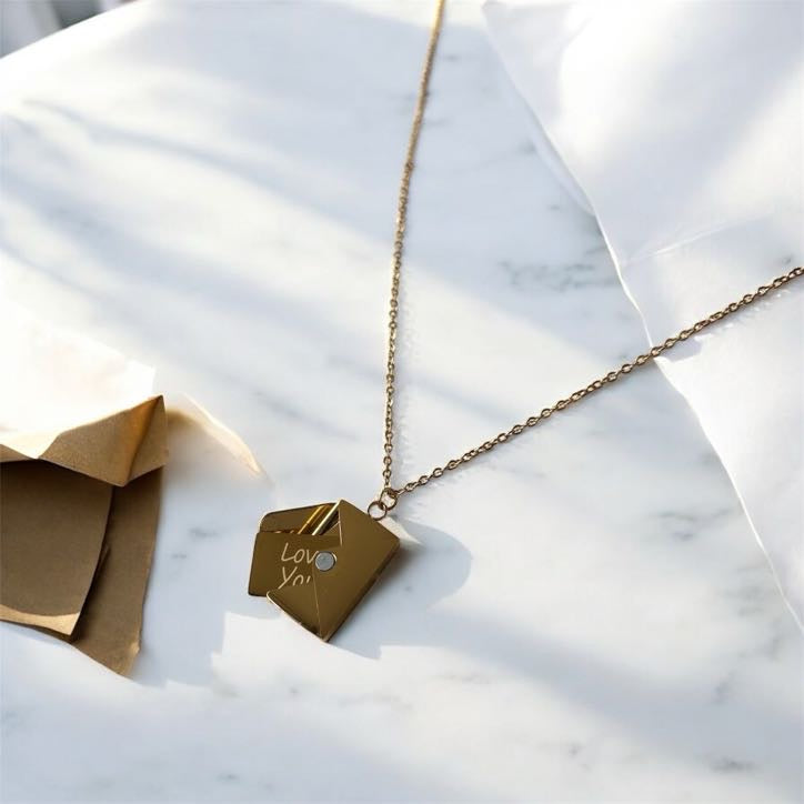 Stainless Steel "Love You" Envelope Pendant Necklace – Waterproof & Anti-Tarnish