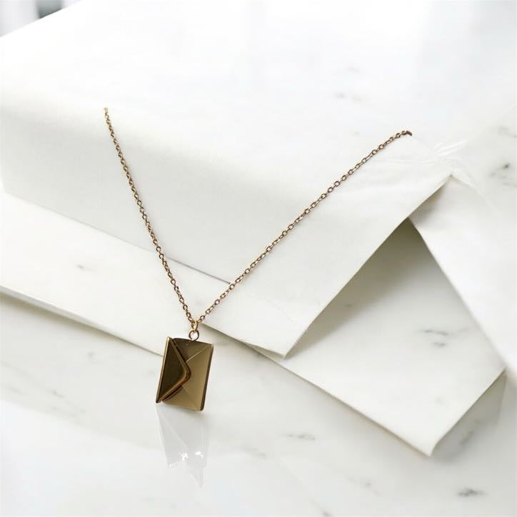 Stainless Steel "Love You" Envelope Pendant Necklace – Waterproof & Anti-Tarnish