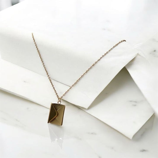 Stainless Steel "Love You" Envelope Pendant Necklace – Waterproof & Anti-Tarnish