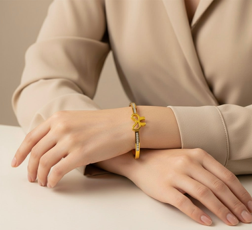 Gold Bow Bracelet with Crystals