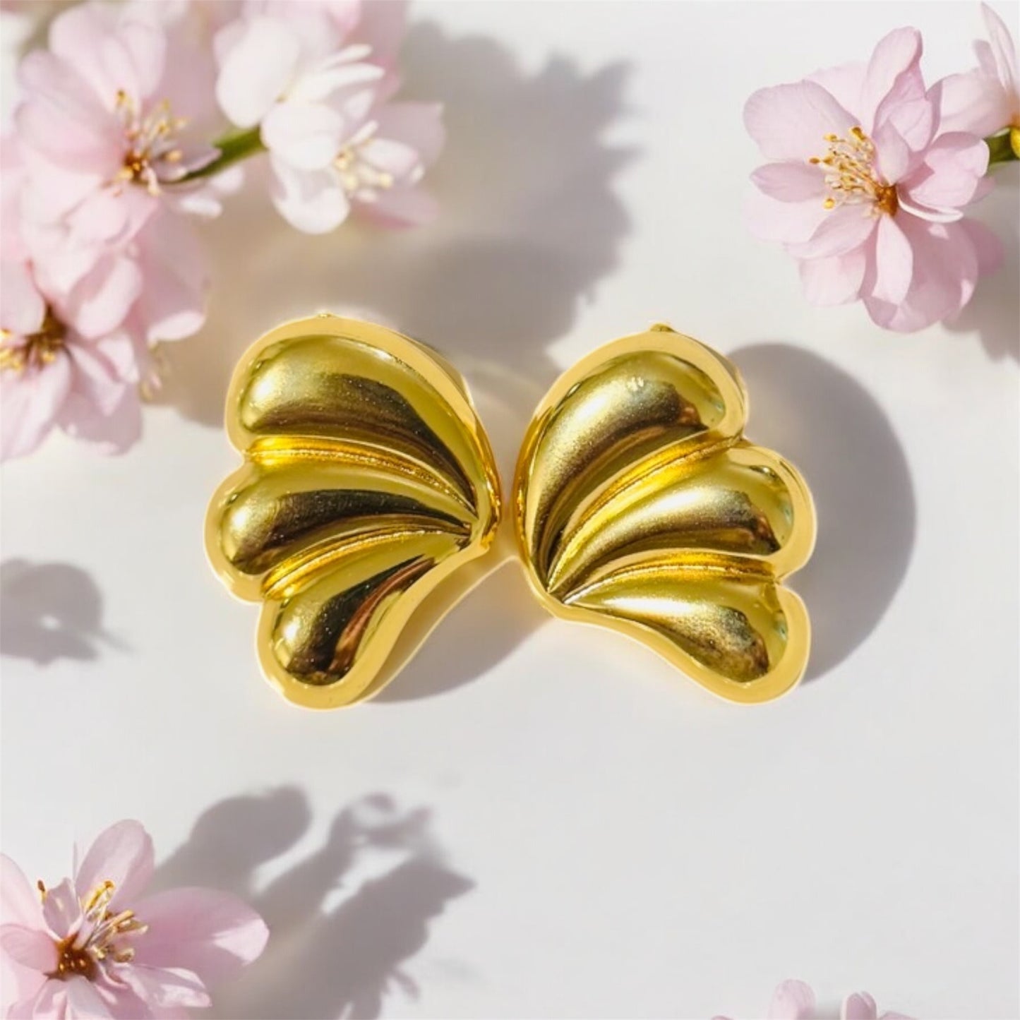 Gold Winged Fan Earrings