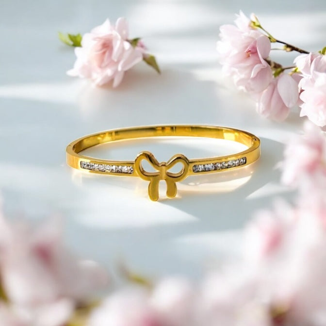 Gold Bow Bracelet with Crystals