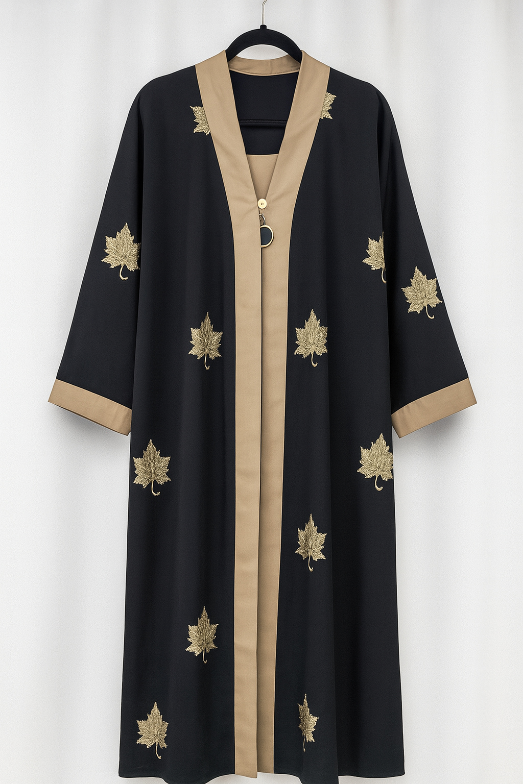 Black Nida Abaya with Gold Leaf Embroidery – Elegant Occasion Abaya