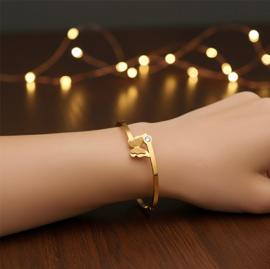 Gold Butterfly Bracelet with Gemstone