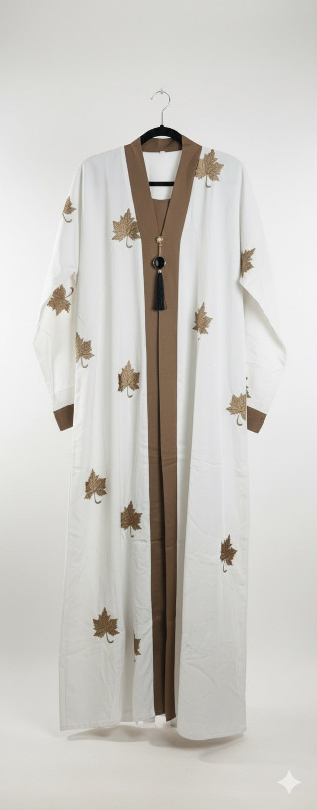 White Nida Abaya with Gold Leaf Embroidery – Elegant Occasion Abaya