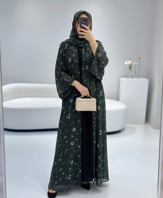 🌸Floral Embroidered Abaya - Inner & Scarf
Included | Modest Fashion UK