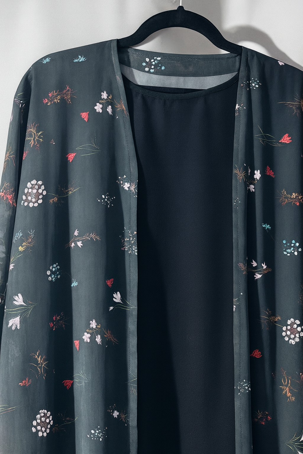 Floral Chiffon Open Abaya with Black Nida Inner