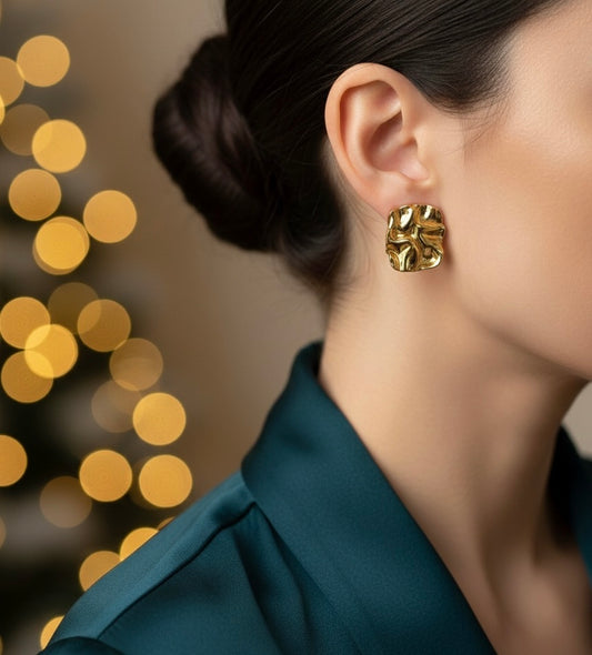 Gold Sculpted Fold Earrings