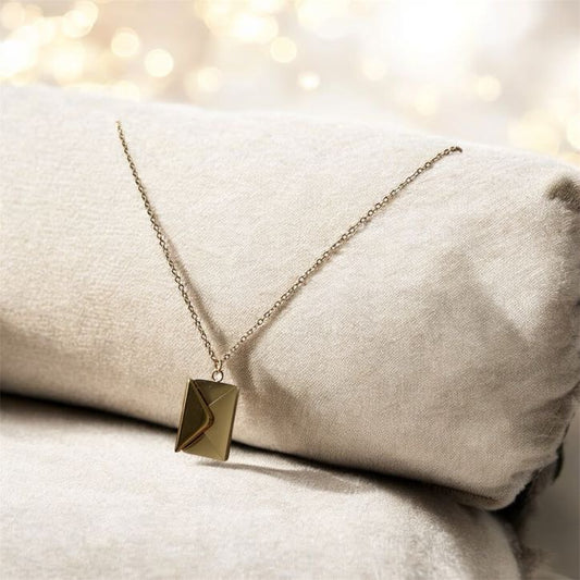 Stainless Steel "Love You" Envelope Pendant Necklace – Waterproof & Anti-Tarnish